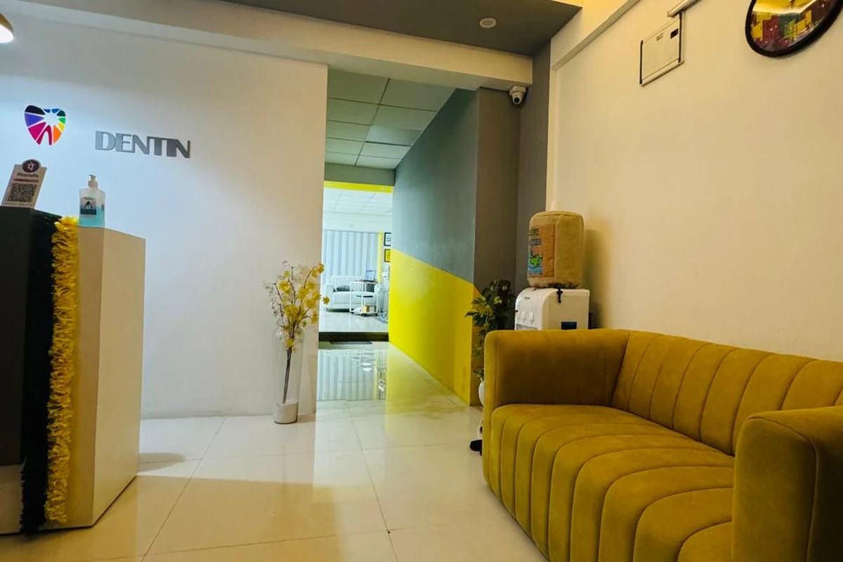 Modern dental clinic interior at DENTIN Multispeciality Dental Clinic & Implant Center, HSR Layout Bengaluru